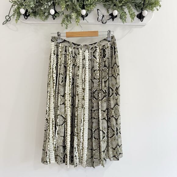 J. Crew Green Snake Skin Pleated Midi Skirt Size 6 TT602 - Picture 4 of 4